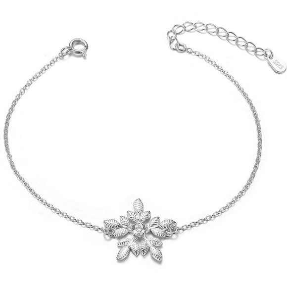 925 Sterling Silver winter Star Snowflake Bracelet w CZ Adjustable Dainty Chain - Picture 1 of 4